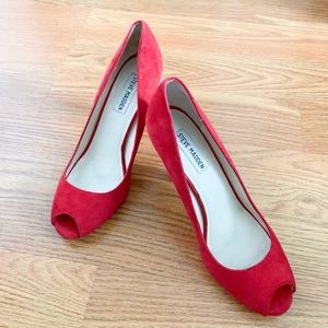 Steve Madden Red Hide Peep Toe Heel